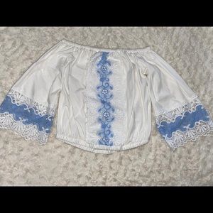 NWOT Express Off the Shoulder White Blue Small